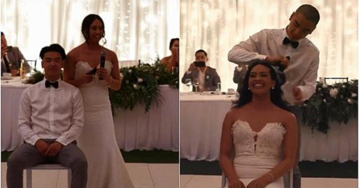 TikTok viral recién casados se rapan en plena boda para mostrar su