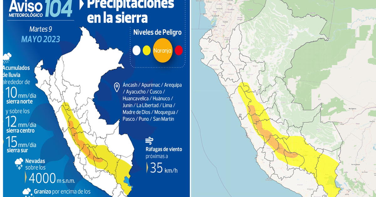 Senamhi Advierten lluvias nevadas y granizo en la sierra cuáles