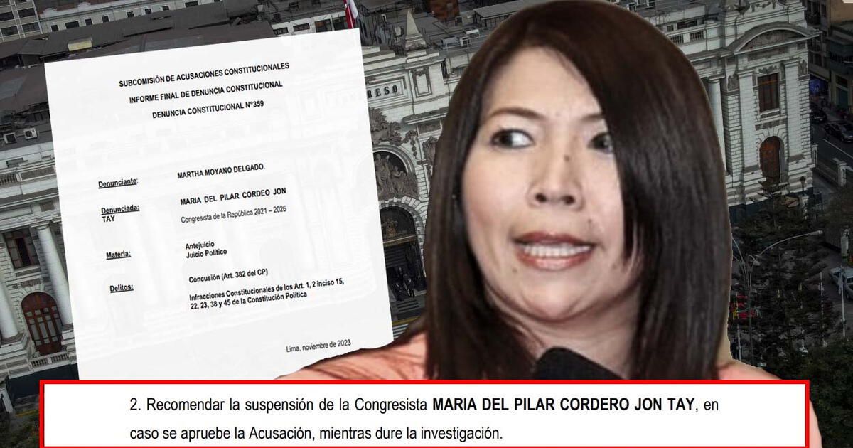 Congreso postergan voto de informe para suspender a María Cordero en