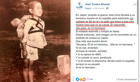 Esta historia sobre el niño japonés que carga a su hermano en la guerra