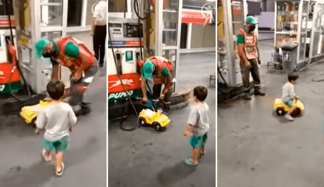 YouTube viral Niño lleva su auto de juguete a un grifo para cargarlo