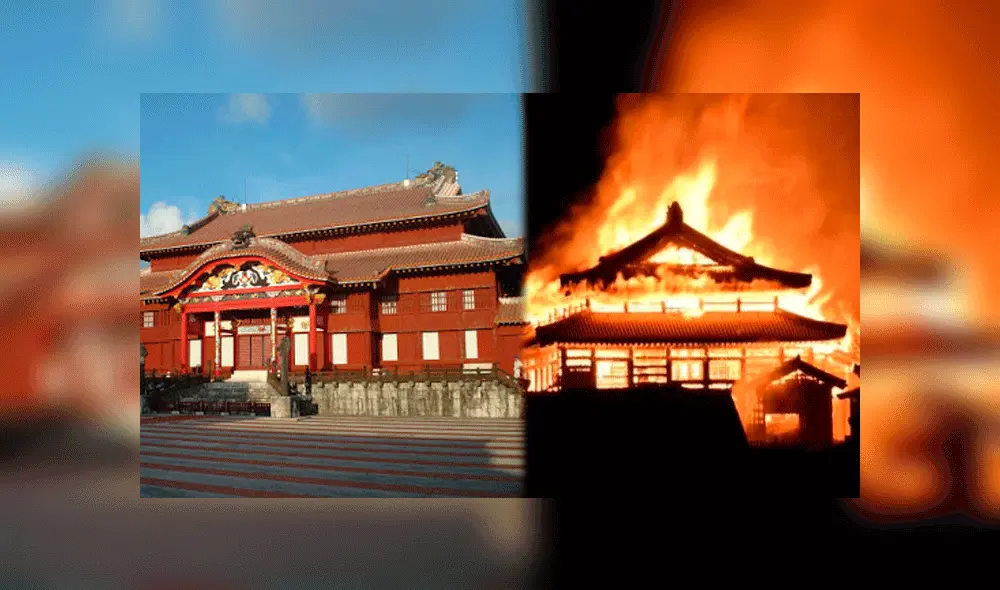 Incendio en Castillo Shuri de Okinawa. Foto: Composición