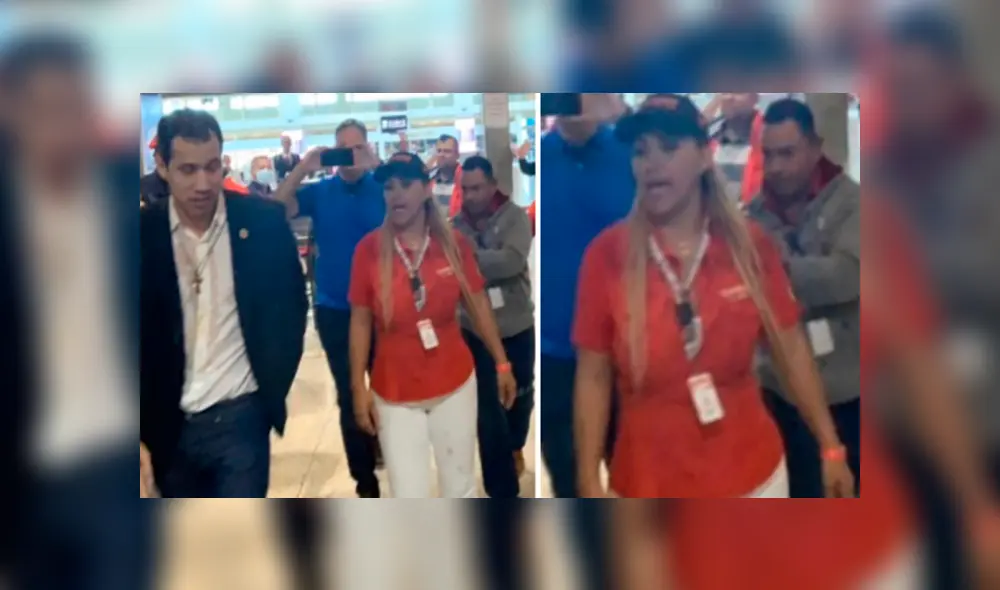 Dubraska Padrón, coordinadora política de la aerolínea estatal Conviasa, acosó por varios minutos a Juan Guaidó. Foto: captura Dubraska Padrón, coordinadora política de la aerolínea estatal Conviasa, acosó por varios minutos a Juan Guaidó. Foto: captura