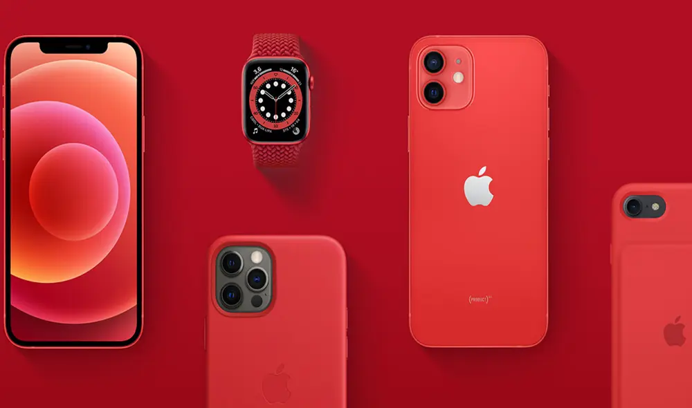 En la línea Product RED hay varios modelos de iPhone, Apple Watch, fundas, etc. Foto: Apple