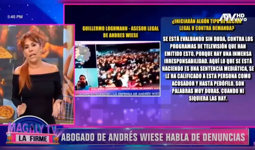 Magaly Medina le responde al abogado de Andrés Wiese Foto: captura de ATV Magaly Medina le responde al abogado de Andrés Wiese Foto: captura de ATV
