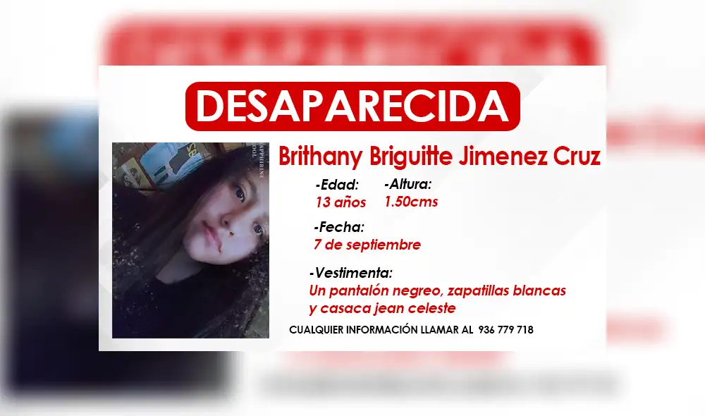 La menor desapareció el 7 de septiembre en Chaclacayo. La menor desapareció el 7 de septiembre en Chaclacayo.