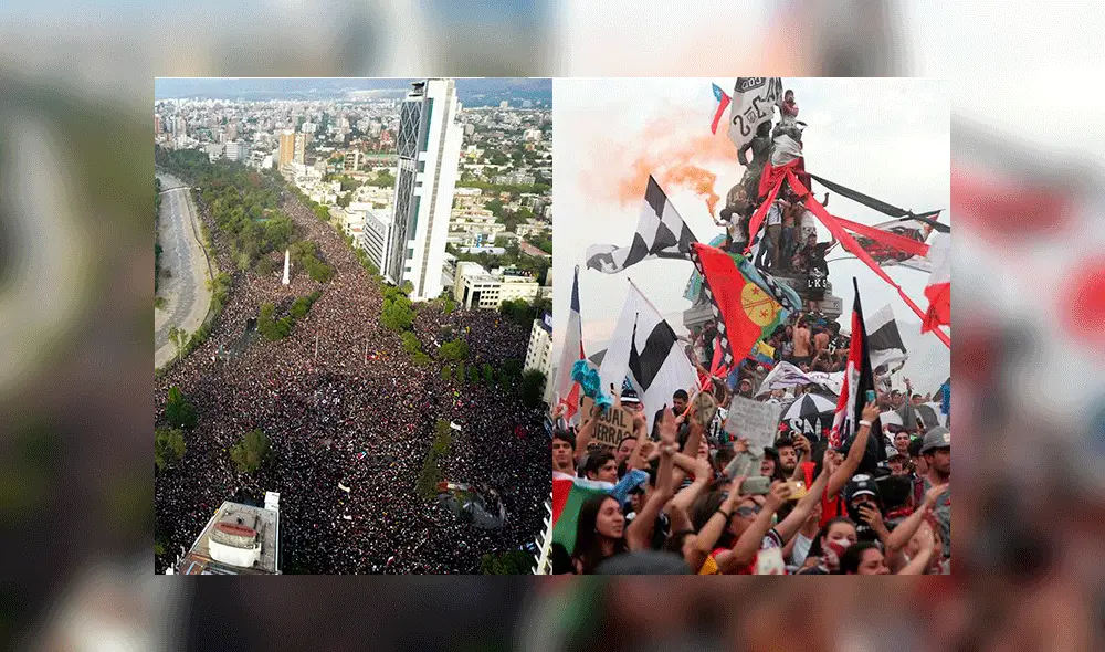 La convocatoria ya supera el millón de personas en Plaza Italia y los alrededores de Santiago. Fotos: EFE.