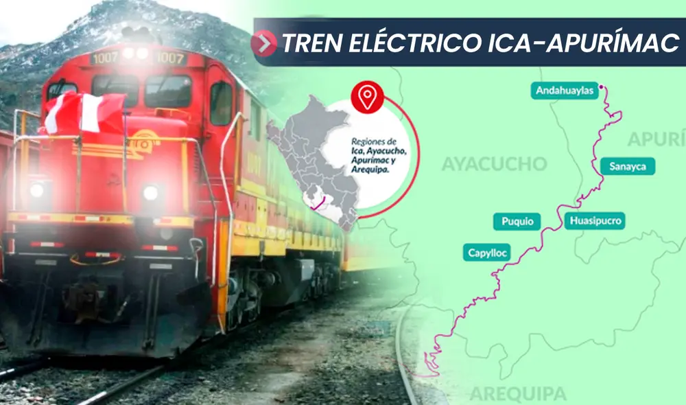 Tren eléctrico de Ica a Apurímac: ¿cómo será y cuáles son las 4 regiones que conectará? | MTC | últimas noticias del proyecto. Foto: composición de Fabrizio Oviedo/LR/Expresión/cartera de Transportes