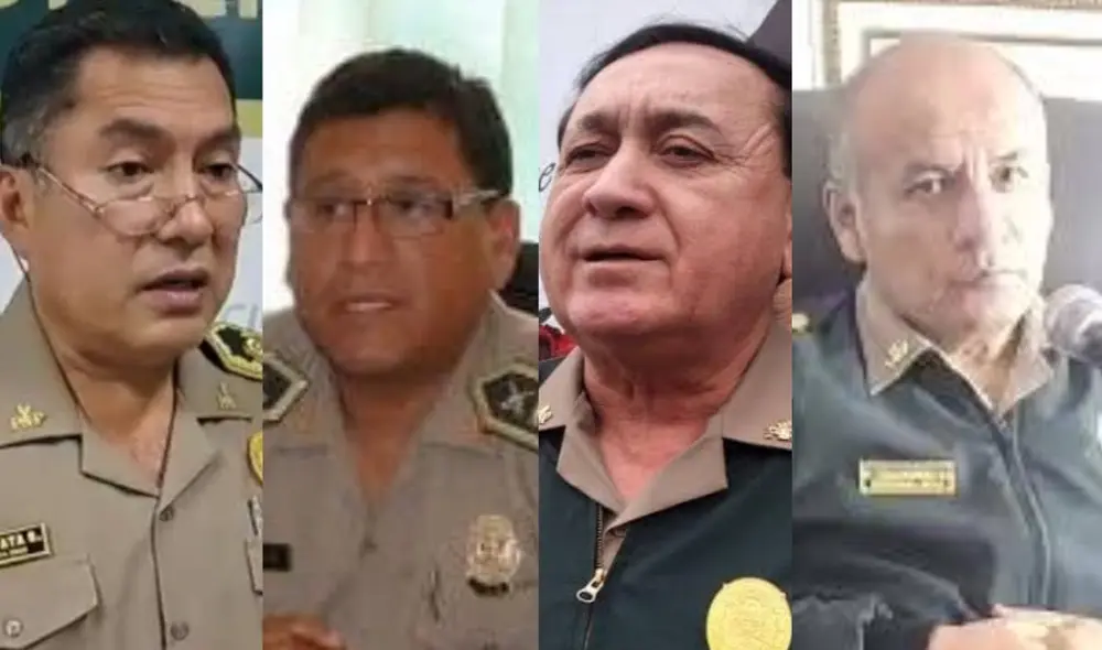 Generales PNP que abonaron sobornos : Nicasio Zapata Súclupe,  Luis Legua Egocheaga, Manuel Rivera Lopez y  Pedro Villanueva Nole. Foto: Composición LR