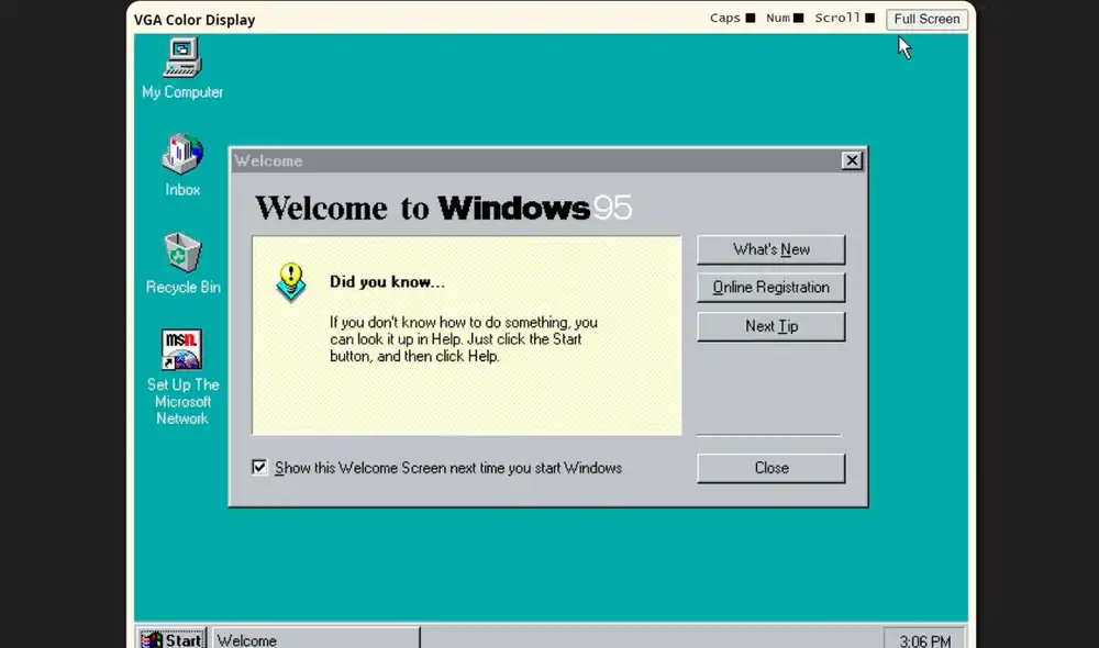 No necesita instalación. Tan solo unos clics y podrás experimentar por ti mismo cómo era tener una computadora en los ochentas y noventas con las primeras versiones de Windows. Foto: PCjs Machines