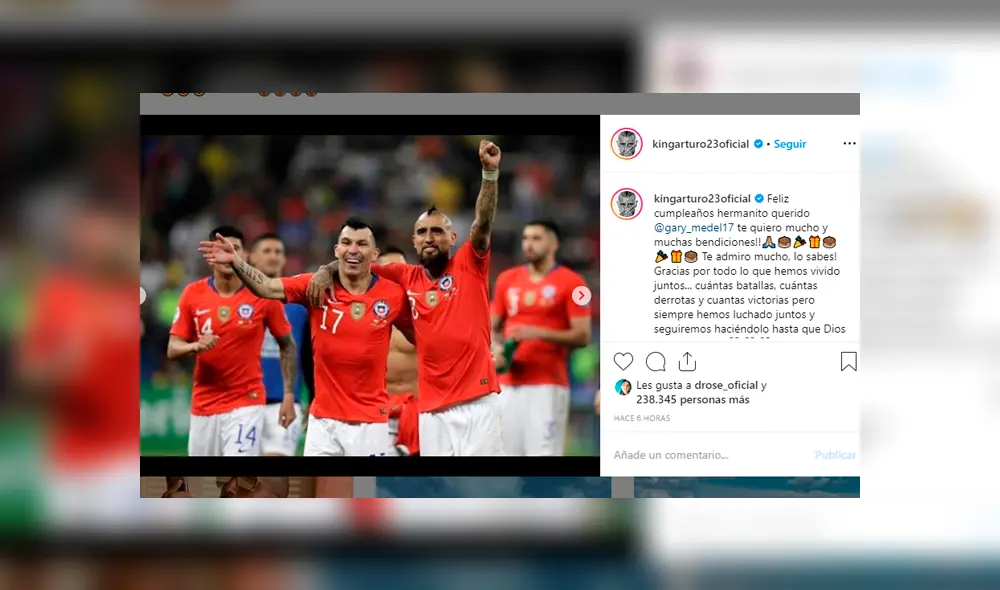 Arturo Vidal utilizó su cuenta de Instagram para dedicarle un emotivo saludo a Gary Medel por su cumpleaños.