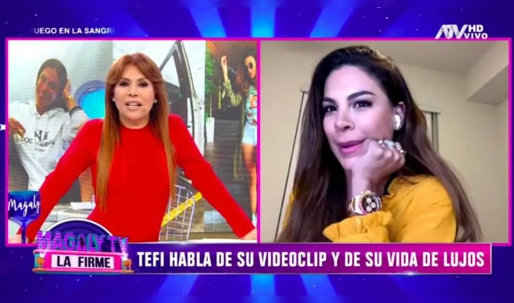 La modelo volvió a las pantallas peruanas y lo hizo para anunciar en Magaly TV, la firme una nueva canción. (Foto: Captura ATV) La modelo volvió a las pantallas peruanas y lo hizo para anunciar en Magaly TV, la firme una nueva canción. (Foto: Captura ATV)