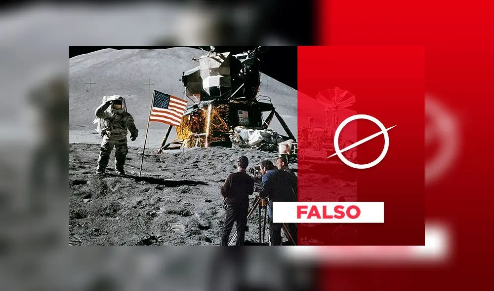 Montaje fotográfico que ilustra las teorías conspirativas sobre la llegada a la Luna. Montaje fotográfico que ilustra las teorías conspirativas sobre la llegada a la Luna.