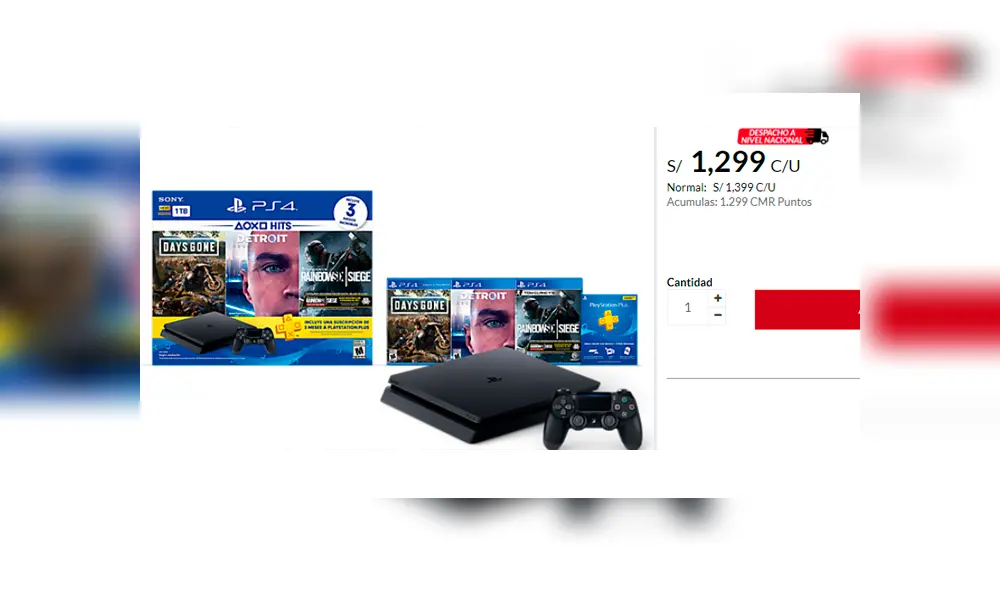 Bundle de PS4 con Days Gone, Rainbow Six Siege y Detroit Become Human en Sodimac Bundle de PS4 con Days Gone, Rainbow Six Siege y Detroit Become Human en Sodimac