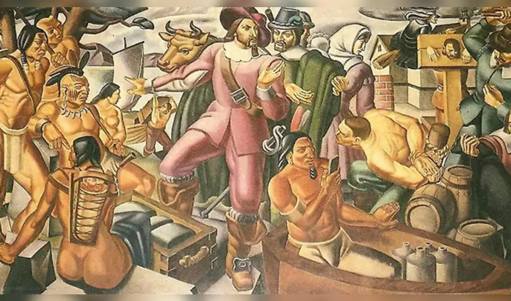 Extraño detalle: descubren 'iPhone' de la época colonial en pintura de 1930