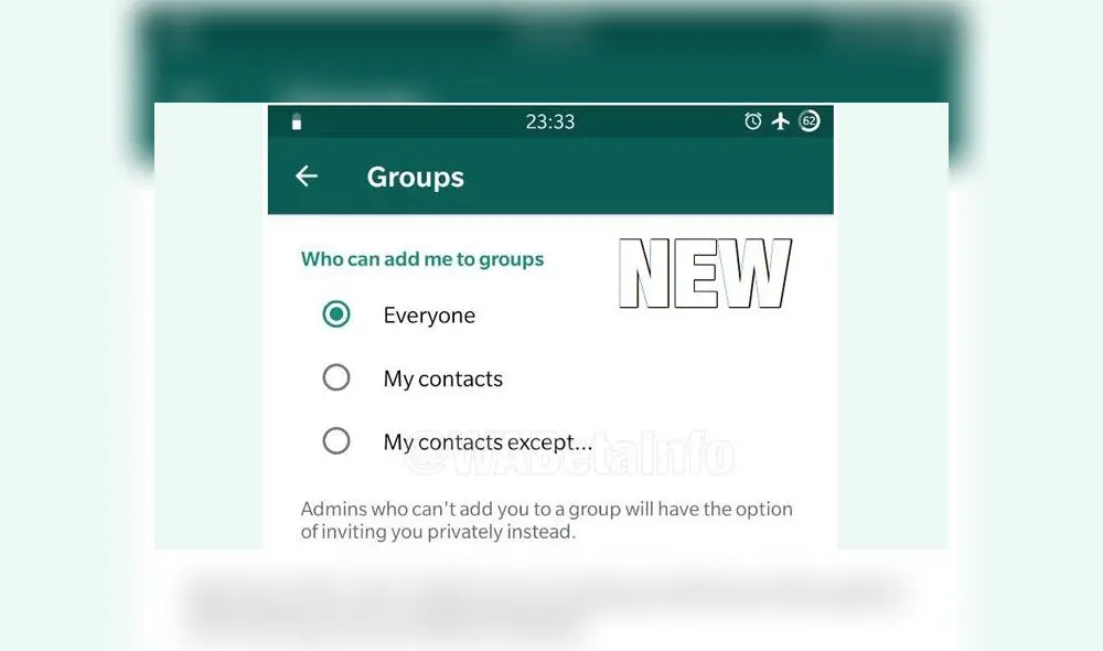 Tendrá una "Lista negra" reflejada en la opción de "Mis contactos excepto".