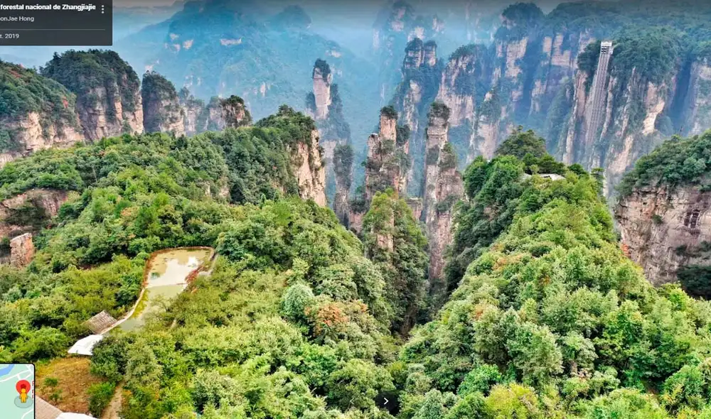 Desliza las imágenes para conocer el Parque Forestal Nacional de Zhangjiajie, lugar que inspiró el mágico lugar mostrado en Avatar. Foto: captura de Google Maps