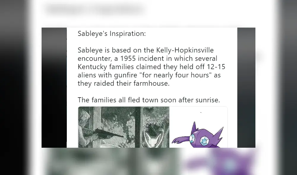 Conoce la historia del encuentro de Kelly-Hopkinsville, incidente con aliens que inspiró la creación de Sableye. Conoce la historia del encuentro de Kelly-Hopkinsville, incidente con aliens que inspiró la creación de Sableye.