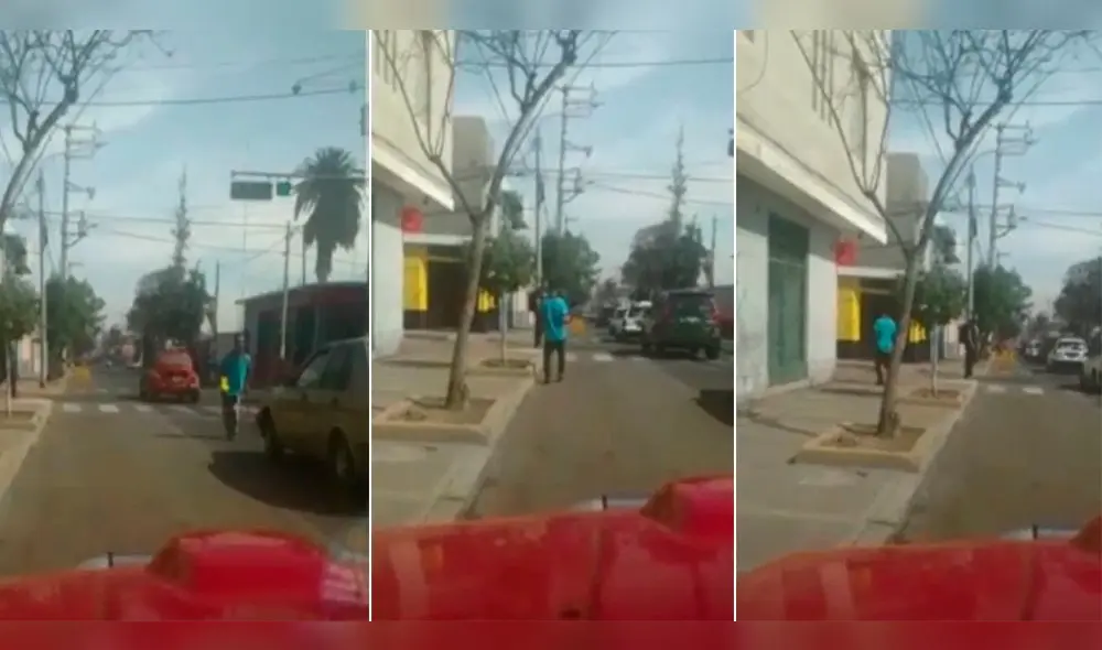 Luego de ser rechazado, el varón sale de la pista y se va caminando sin mayor problema. Foto: captura video