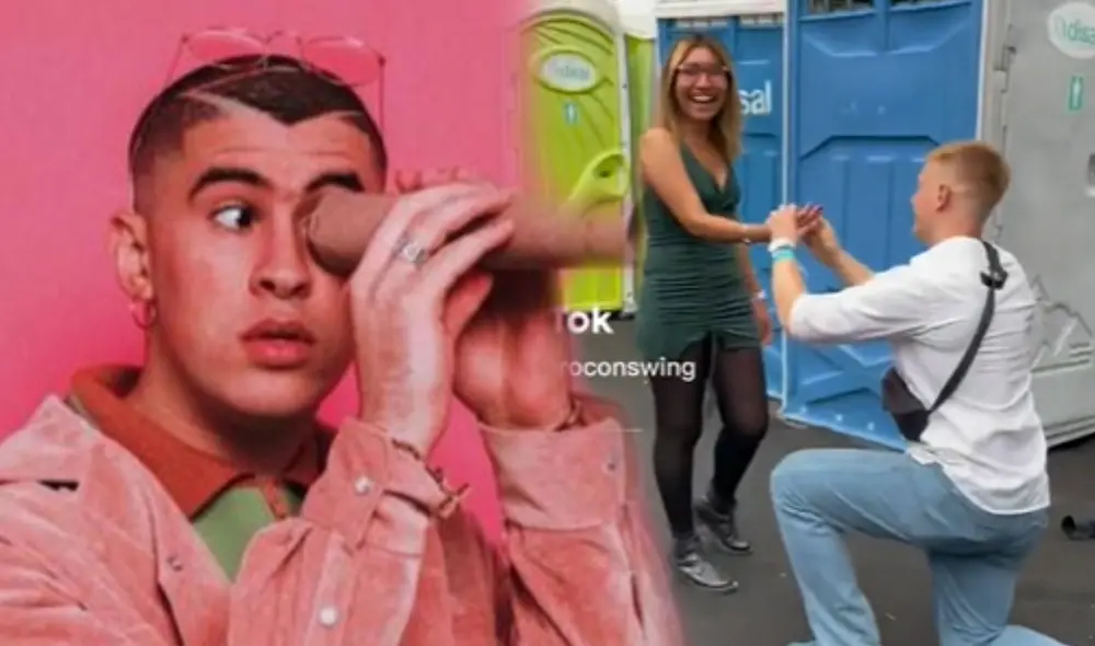 Romántica escena se vivió en la primera fecha del concierto de Bad Bunny en Lima. Foto: composición/AFP/TikTok Romántica escena se vivió en la primera fecha del concierto de Bad Bunny en Lima. Foto: composición/AFP/TikTok