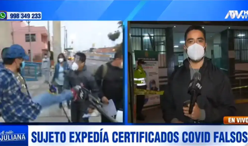 El detenido agredió a uno de los reporteros mientras era trasladado al área de médico legista. (Foto: Captura ATV)