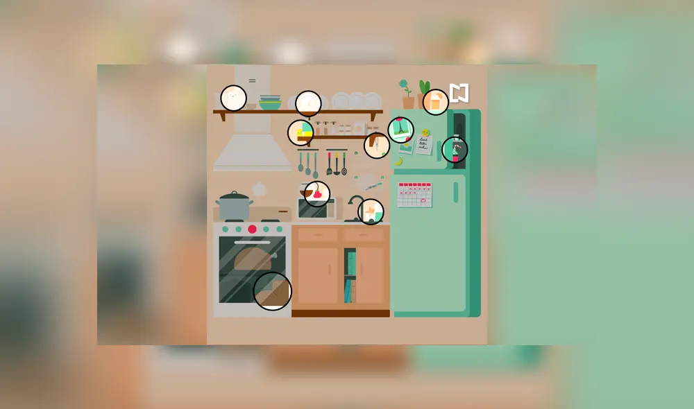 Desliza las imágenes hacia la izquierda para hallar los objetos que se esconden en la cocina. Foto: Televisa. News.