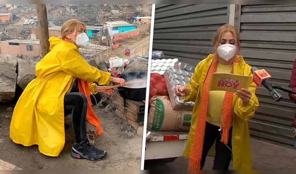 Junto al equipo de América Hoy, la ‘Señito’ acudió al centro poblado de “El Paraíso” para llevarles víveres a los afectados por la pandemia. Foto: composición Difusión