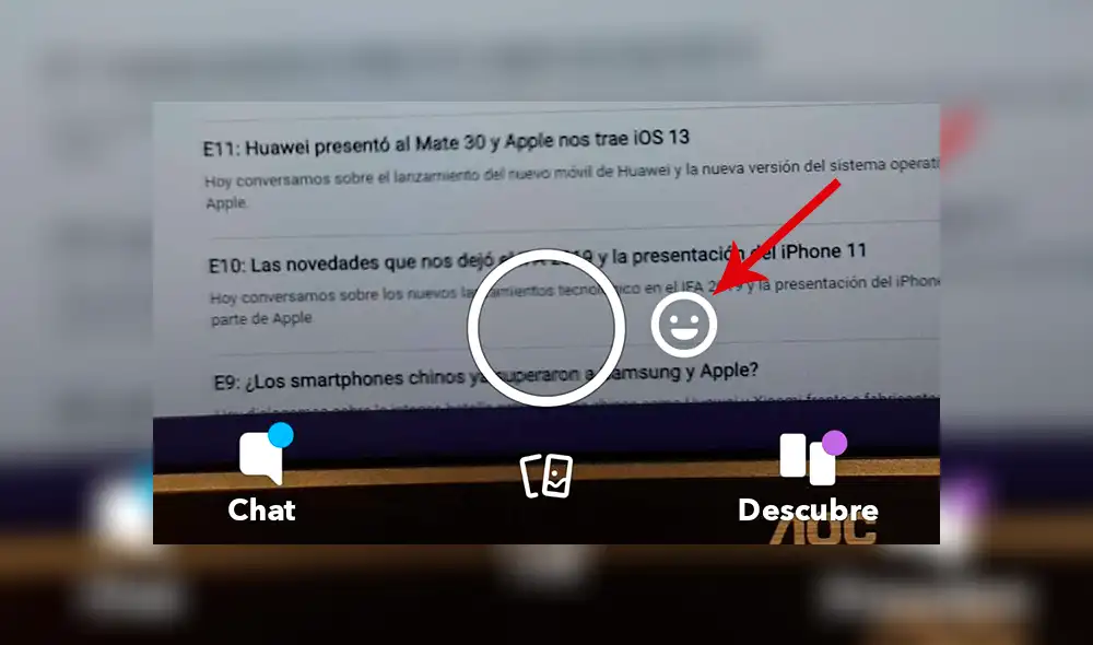 Botón para acceder a los filtros de Snapchat.