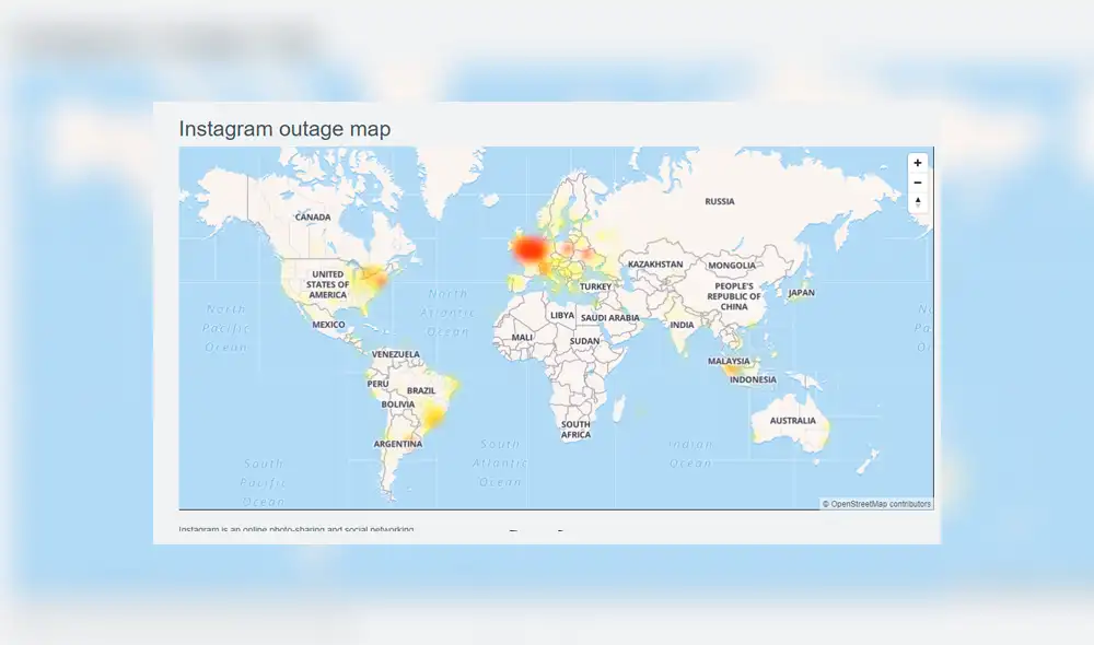 Países más afectados por la caída de Instagram. | Foto: DownDetector Países más afectados por la caída de Instagram. | Foto: DownDetector