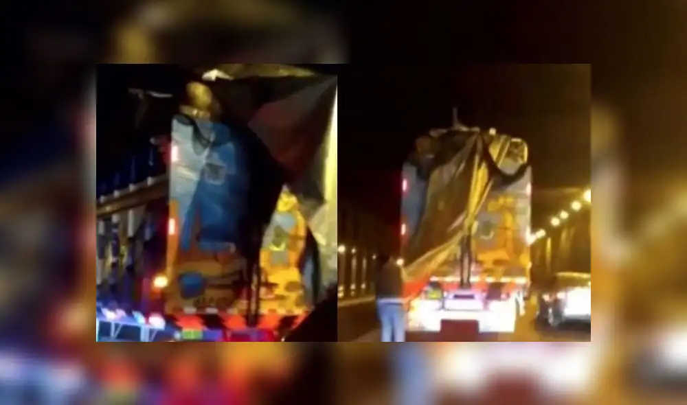 Camión quedó atorado en by-pass de avenida Alfonso Ugarte por no respetar altura máxima [VIDEO]