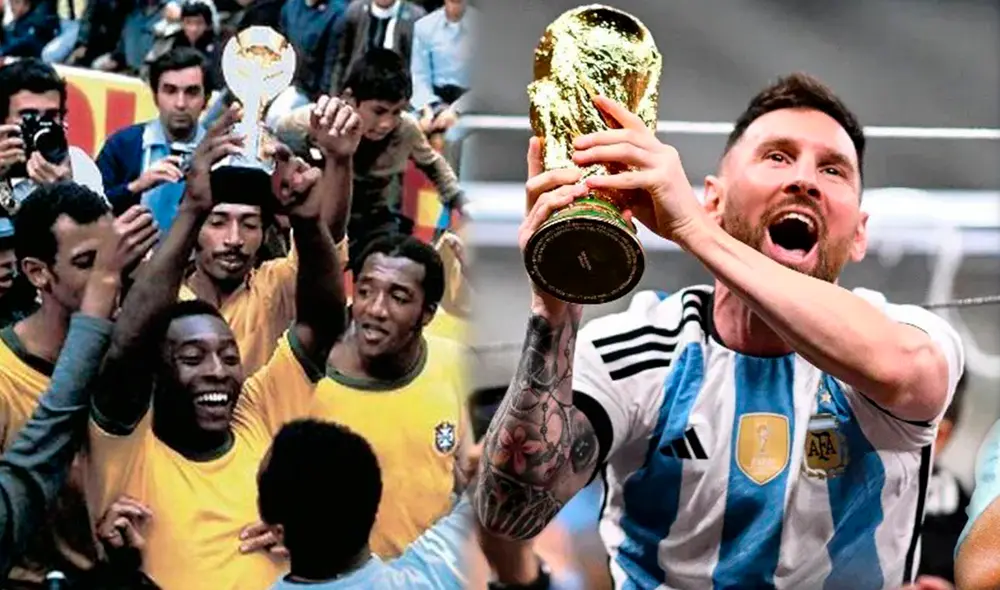 Brasil con Pele ganó el Mundial Suiza 1970 y Argentina con Messi se quedó con el Mundial Qatar 2022. Foto: composición GLR/AFP Brasil con Pele ganó el Mundial Suiza 1970 y Argentina con Messi se quedó con el Mundial Qatar 2022. Foto: composición GLR/AFP