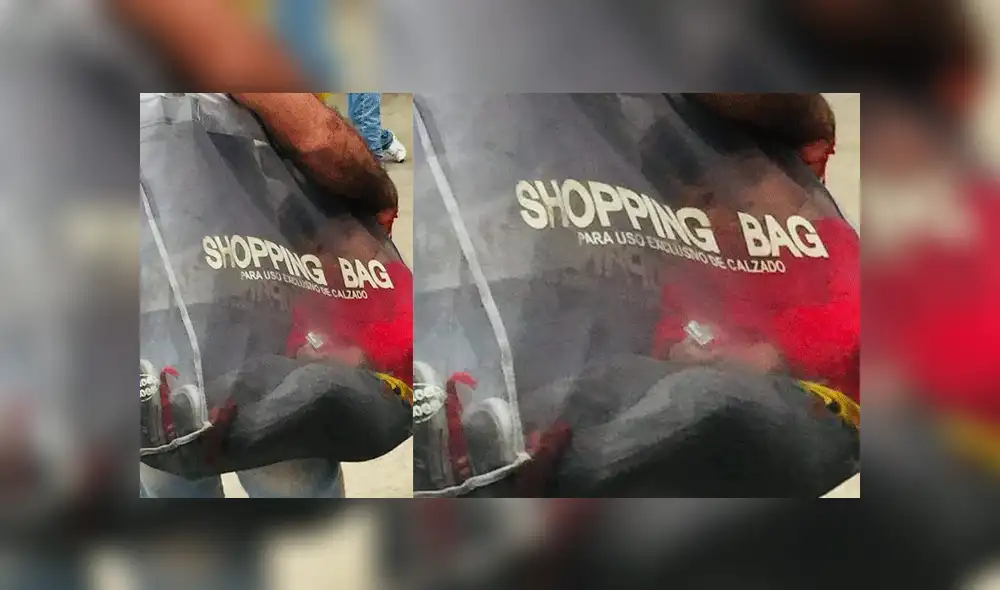 Facebook viral: indignación por padre que lleva a su hijo en bolsa de mercado [FOTOS]