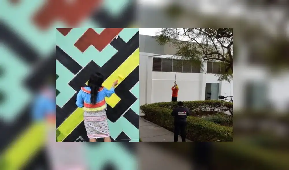 Borran murales shipibo-konibo de residencial Santa Cruz. Composición: La República / Twitter.