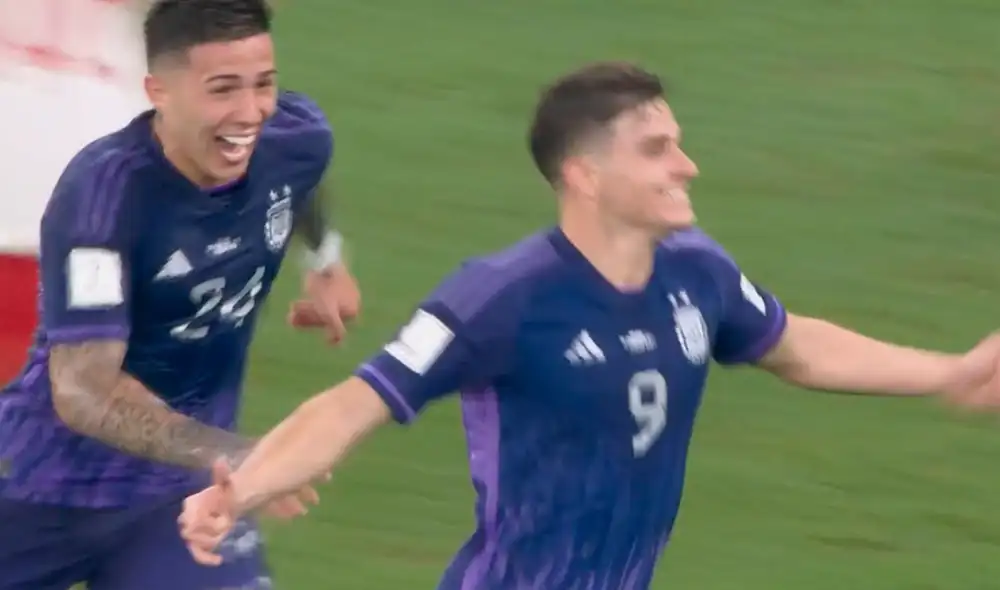 Julián Álvarez marcó su primer gol en un Mundial. Foto: captura de DSports Julián Álvarez marcó su primer gol en un Mundial. Foto: captura de DSports