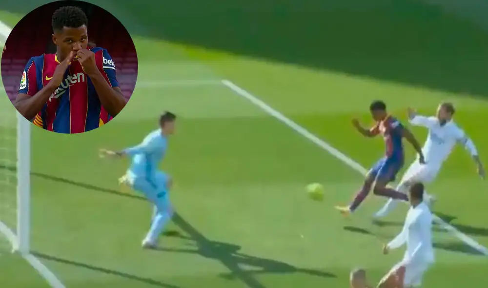 Ansu Fati decretó el empate a los 8 minutos del Barcelona vs. Real Madrid en el Camp Nou. Foto: Captura de DirecTV Sports.