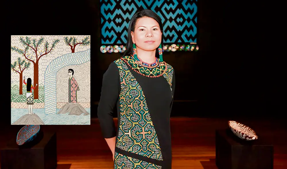 “Inin Paro” (El río de los perfumes medicinales), uno de los bellos bordados que se exhibe en la muestra y con el que la artista ganó el XII Concurso Nacional de Pintura del banco Central de Reserva 2022. Foto: difusión “Inin Paro” (El río de los perfumes medicinales), uno de los bellos bordados que se exhibe en la muestra y con el que la artista ganó el XII Concurso Nacional de Pintura del banco Central de Reserva 2022. Foto: difusión