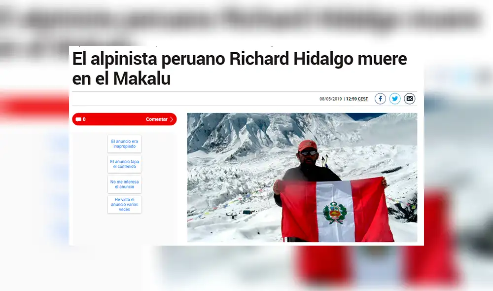 Richard Hidalgo: así reaccionó la prensa internacional sobre la muerte del montañista peruano