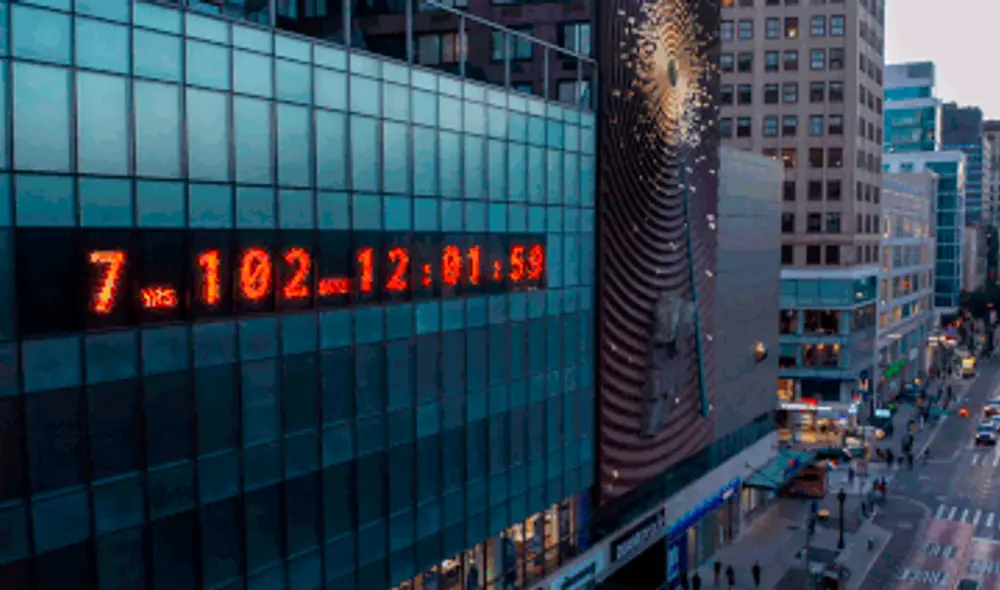 El "Reloj Climático" fue colocado con motivo de la Semana del Clima. Foto: Climate Clock. El "Reloj Climático" fue colocado con motivo de la Semana del Clima. Foto: Climate Clock.