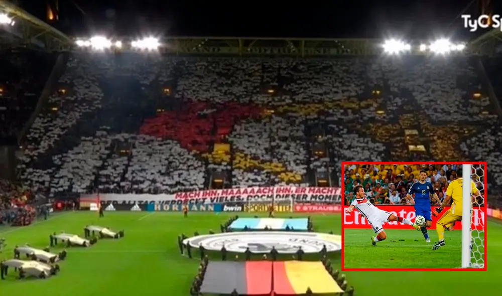 En el partido amistoso entre Argentina y Alemania en el mítico 'Signal Iduna Park', los simpatizantes germanos recibieron a la 'albiceleste' con un mosaico gigante que les hizo recordar la final del Mundial Brasil 2014.