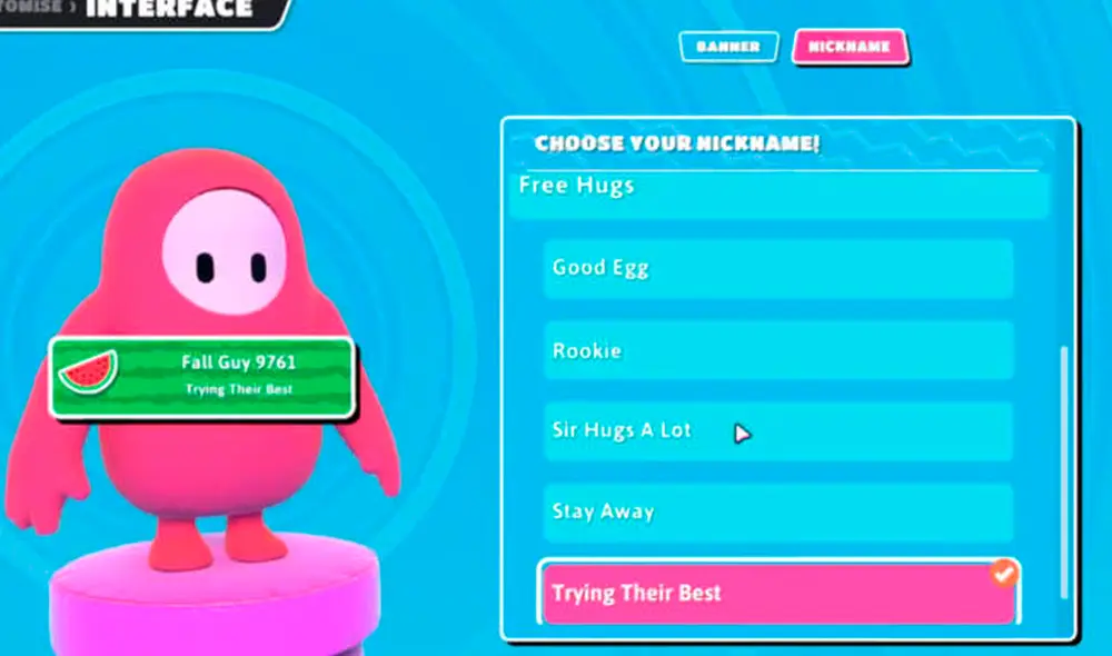 Los usuarios podrán usar nicknames predeterminados en la temporada 2 de Fall Guys. Foto: Mediatonic.