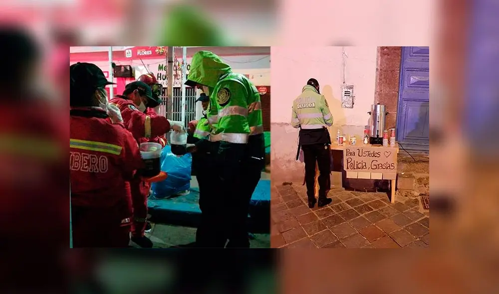 Bomberos recorren calles llevando café a policías. Bomberos recorren calles llevando café a policías.