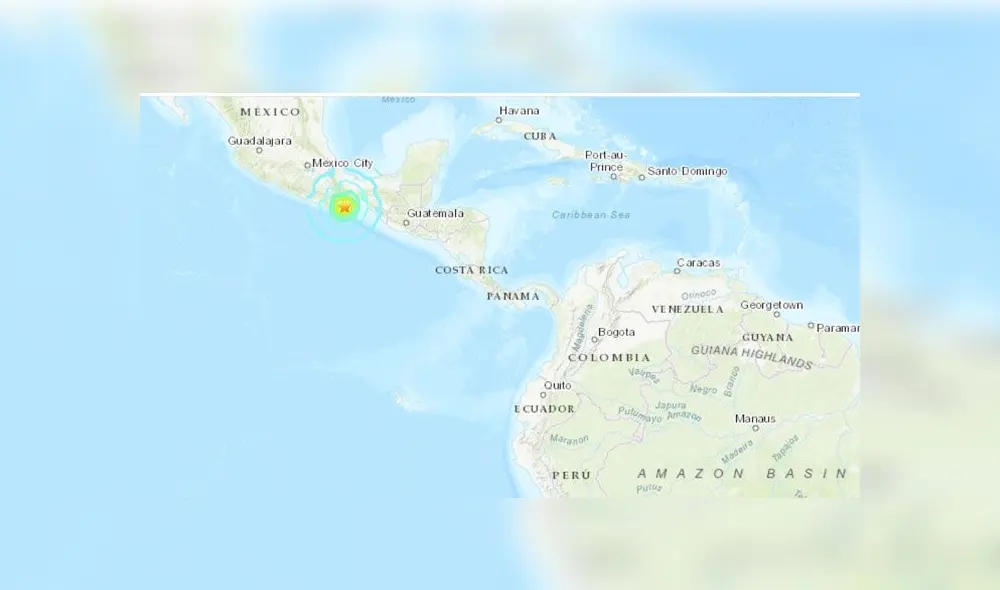 Epicentro del terremoto en México que genera alerta de tsunami en el Pacífico. USGS.