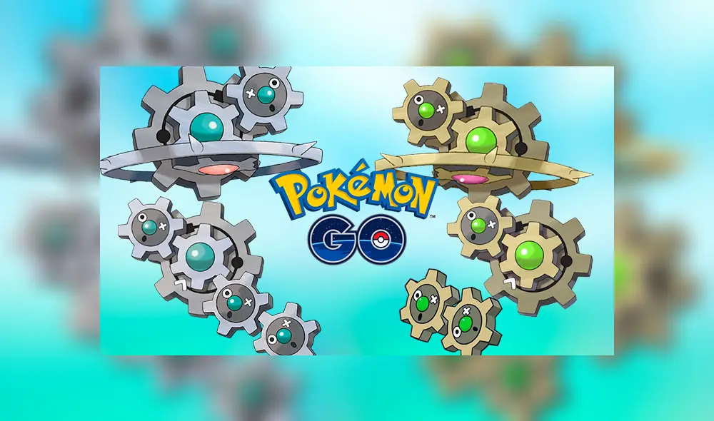 Klink y su familia evolutiva normal y variante shiny en Pokémon GO.