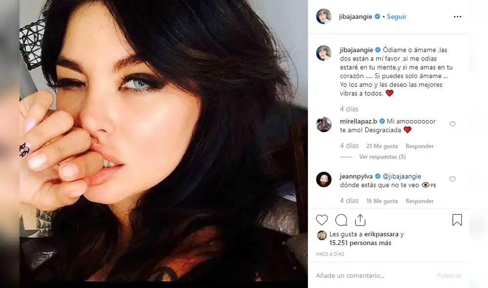 Angie Jibaja deja mensaje en redes sociales. (Foto: Instagram)