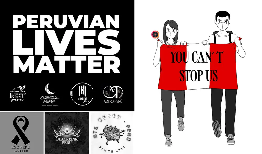 Fanclubs y cuentas individuales se unieron para visibilizar la crisis por la que pasó el Perú el último fin de semana. Foto: composición LR/fanclubs/Ilustración: Alessandra R. Staff TWICE Perú