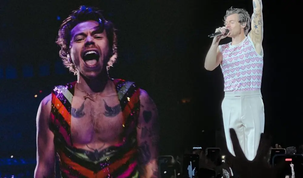 Harry Styles cerró su concierto en el Estadio Nacional con su tema "As it was". Foto: composición/Instagram/Twitter/@ale_huertaa_