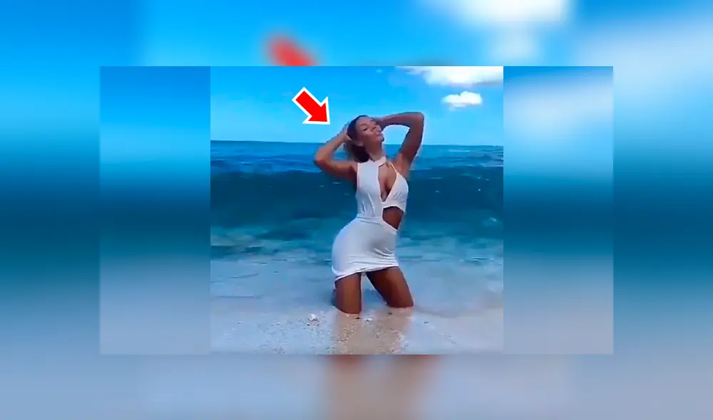 Video viral de Facebook mostró el preciso instante en que una gigantesca ola arruina la sesión de fotos de una bella modelo.