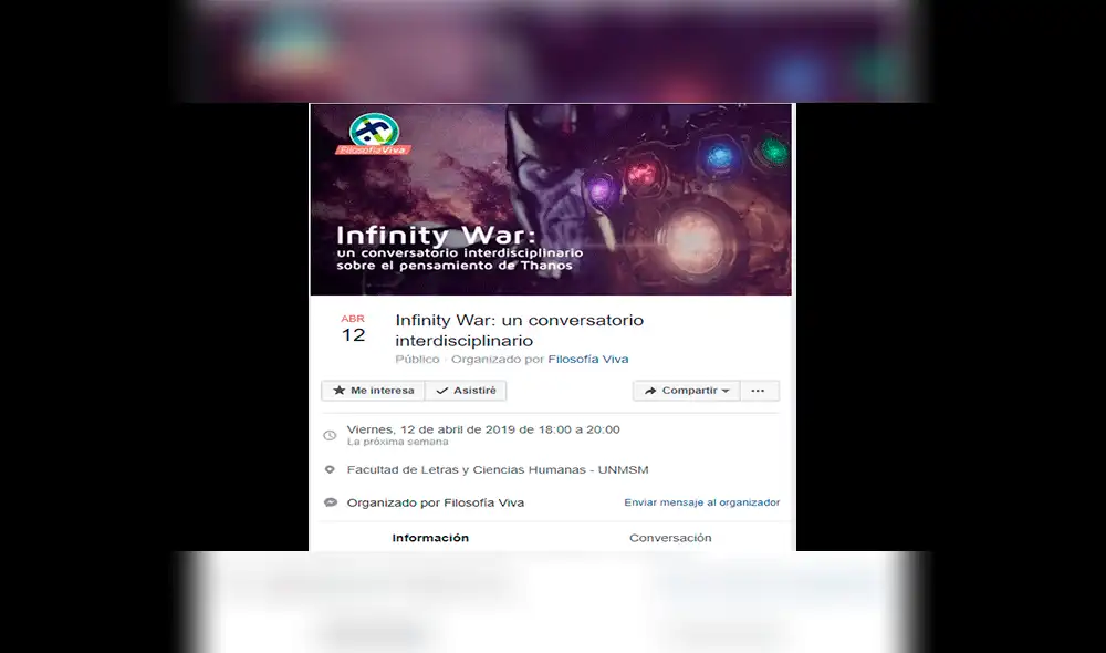 Facebook: UNMSM anuncia conversatorio extraordinario sobre "el pensamiento de Thanos" [FOTOS]