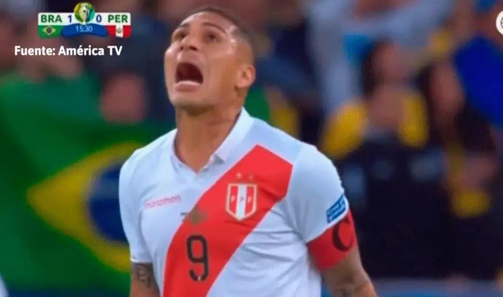 Paolo Guerrero tuvo una eufórica reacción tras el gol de Everton en el Perú vs. Brasil. | Foto: América TV