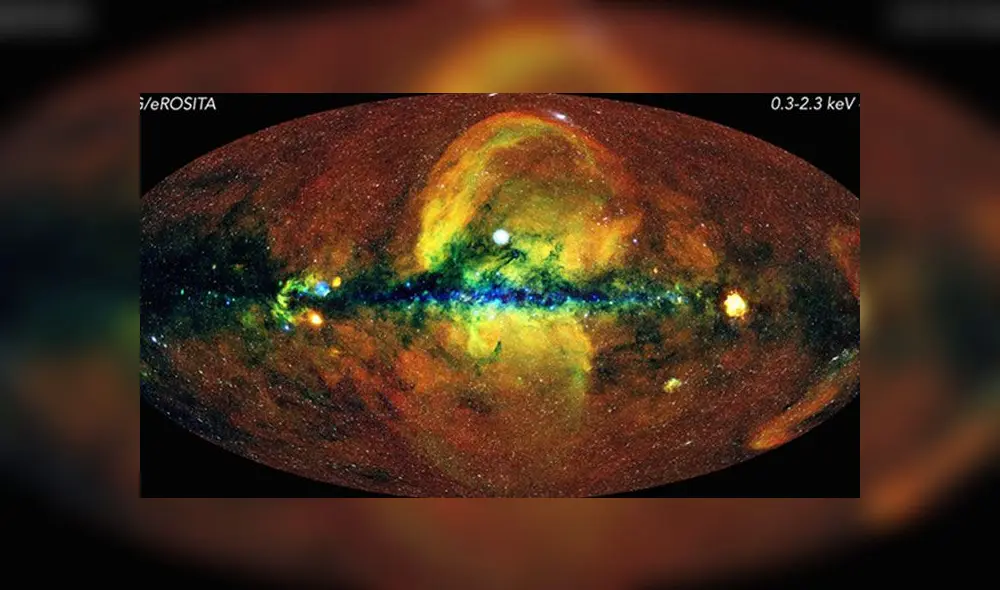 Mapa del cielo en rayos X. Fuente: MPE. Mapa del cielo en rayos X. Fuente: MPE.
